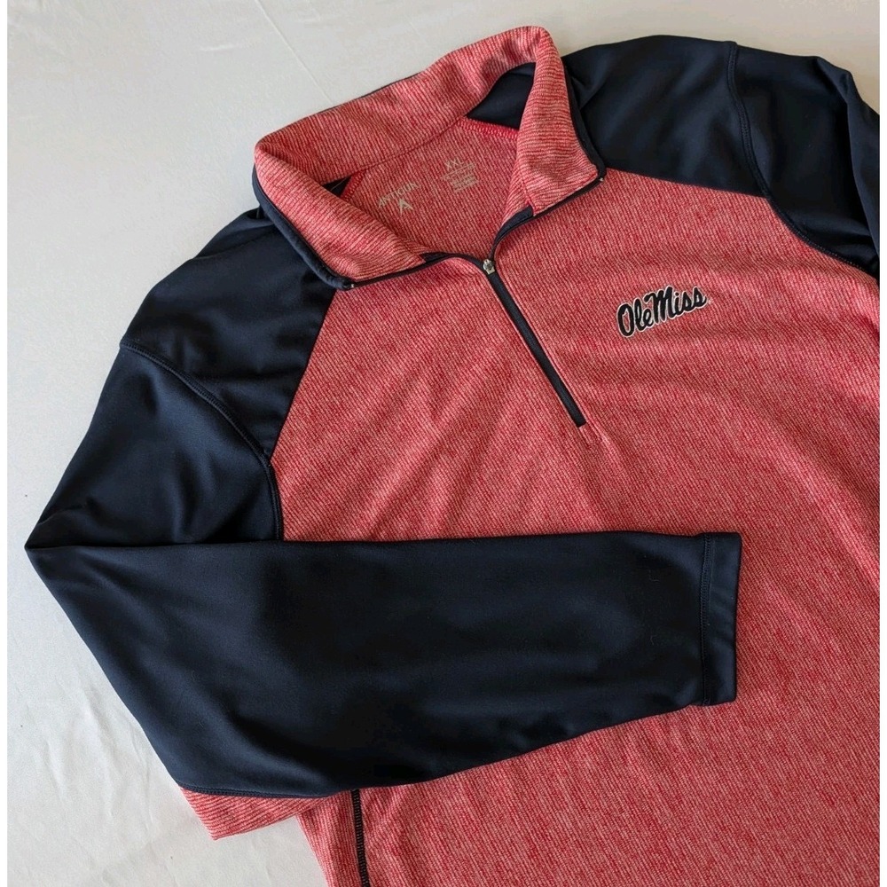 Ole Miss Rebels 1/4 Zip Pullover Men's XXL Red Navy Heathered L/S Antigua